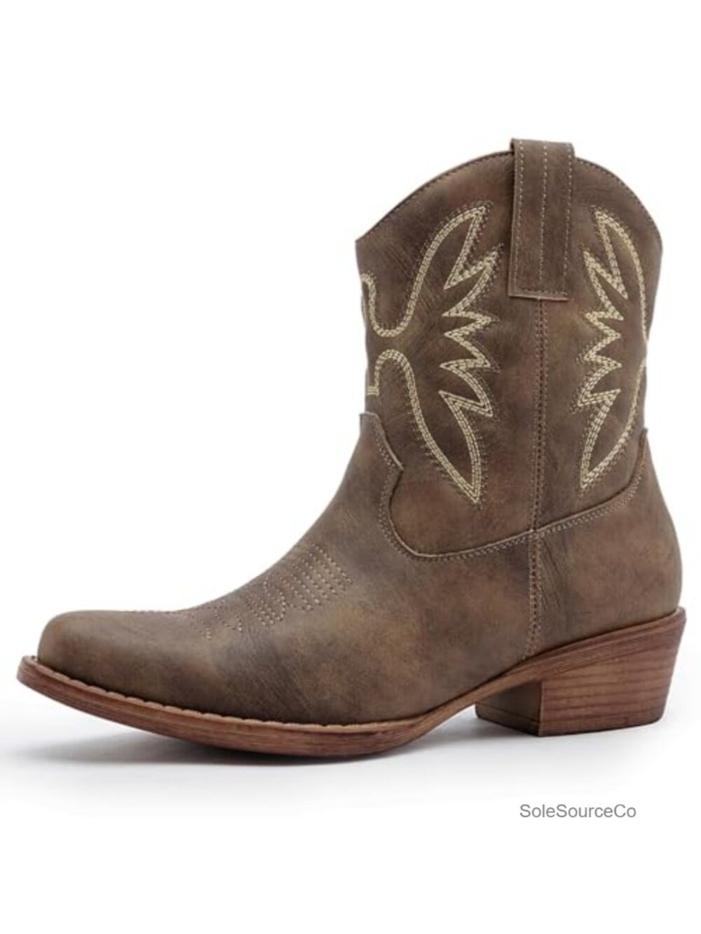 Western Ankle Boots Faux Leather Cowboy Booties Snip Toe Side Zip